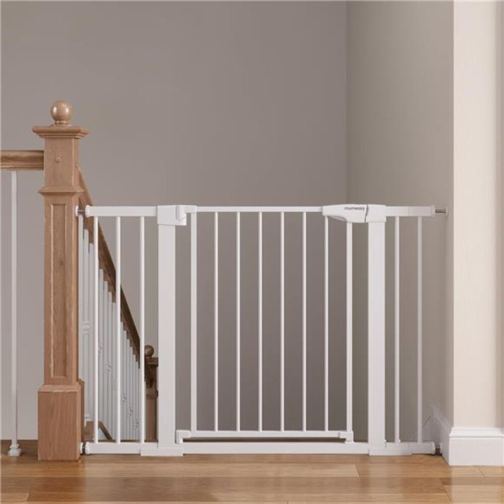Baby Gate for Stairs, 29.6"-46" Pressure Mounted Pet Gate with Walk Through Door